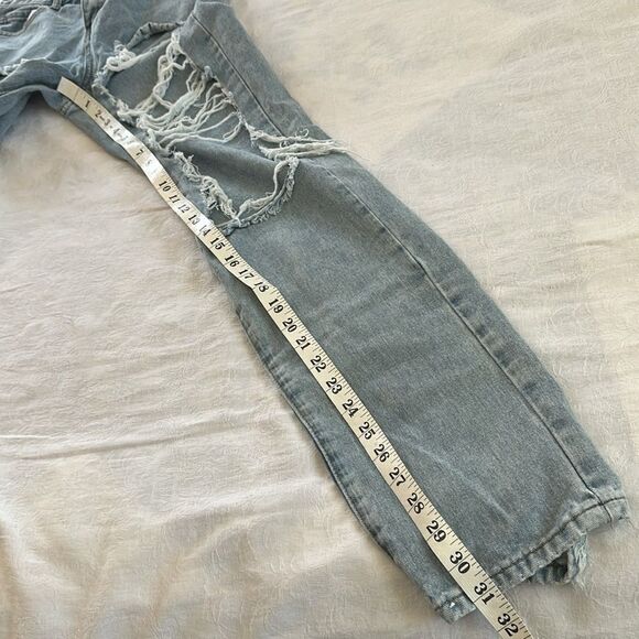 Shein Factory Distressed Blue Jeans Light Wash Wide Legs Size XS - Picture 6 of 13